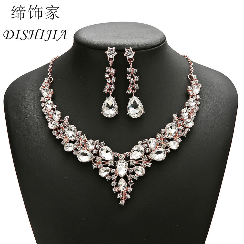 Water Drop Women's Alloy Bridal Necklace Two-piece Earrings Set