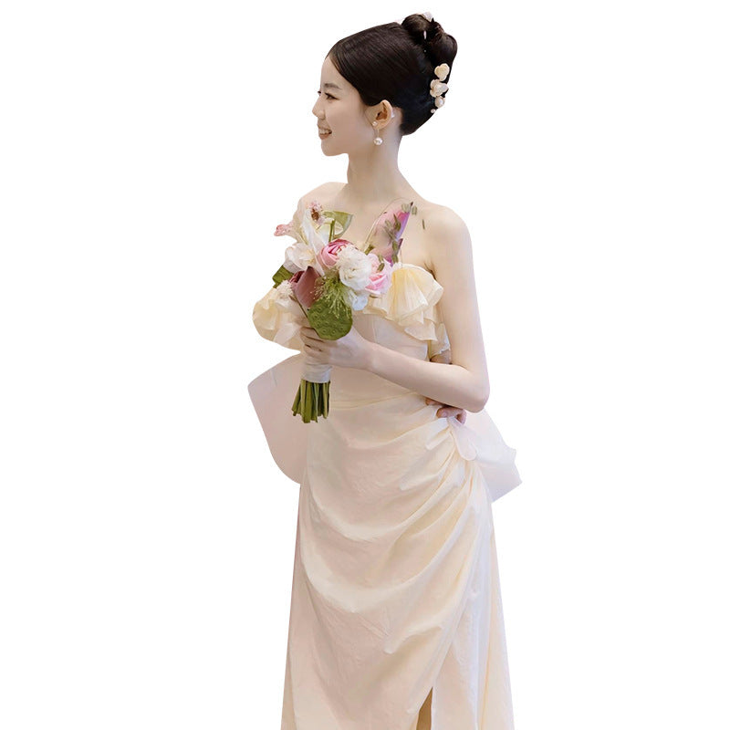 Tube Top Light Wedding Dress Satin Slim Trip Shoot