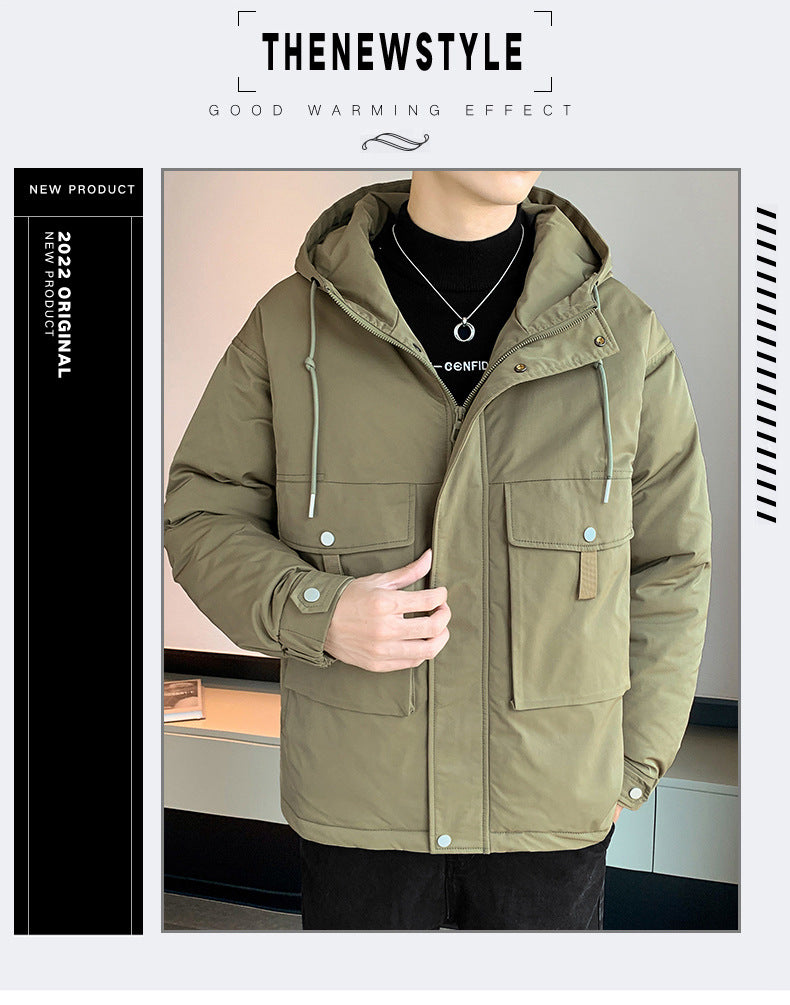 Workwear Hooded Warm Cotton-padded Coat Multi-bag Loose Casual Top Coat