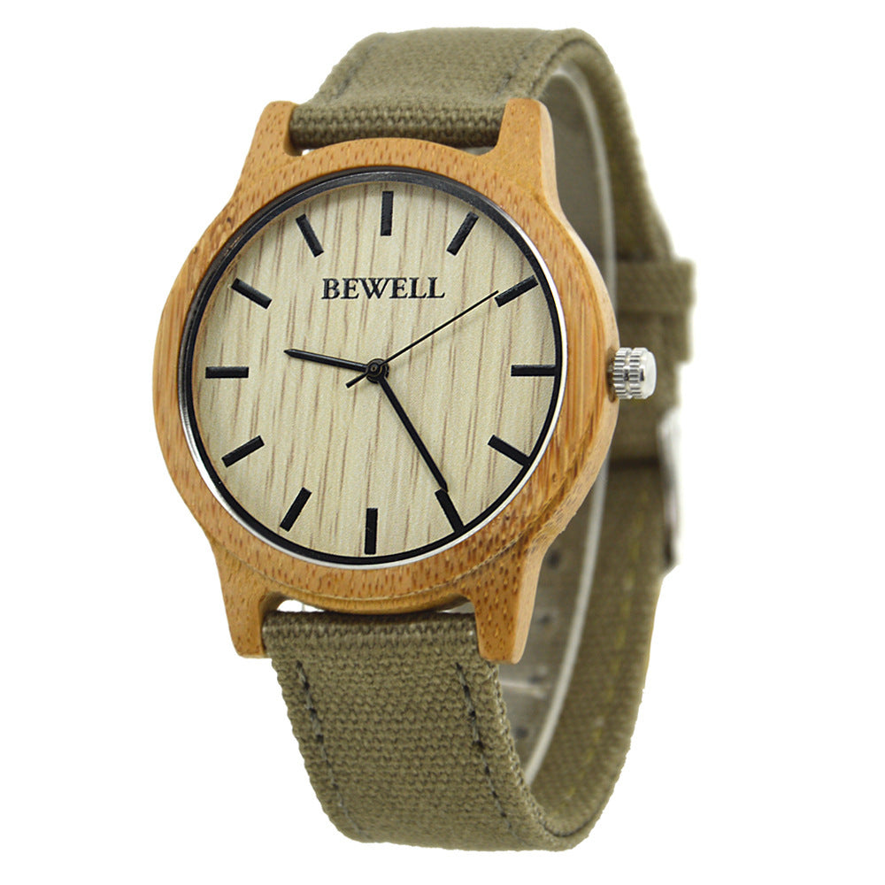 Simple canvas strap wooden watch