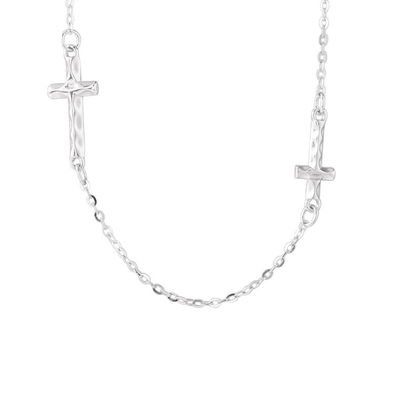 925 Sterling Silver Mini Pleated Cross Necklace