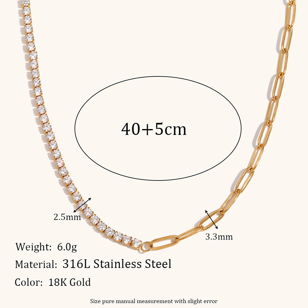 Bracelet Ornament Suit Stainless Steel Plated Zircon Chain Stitching Clip Necklace