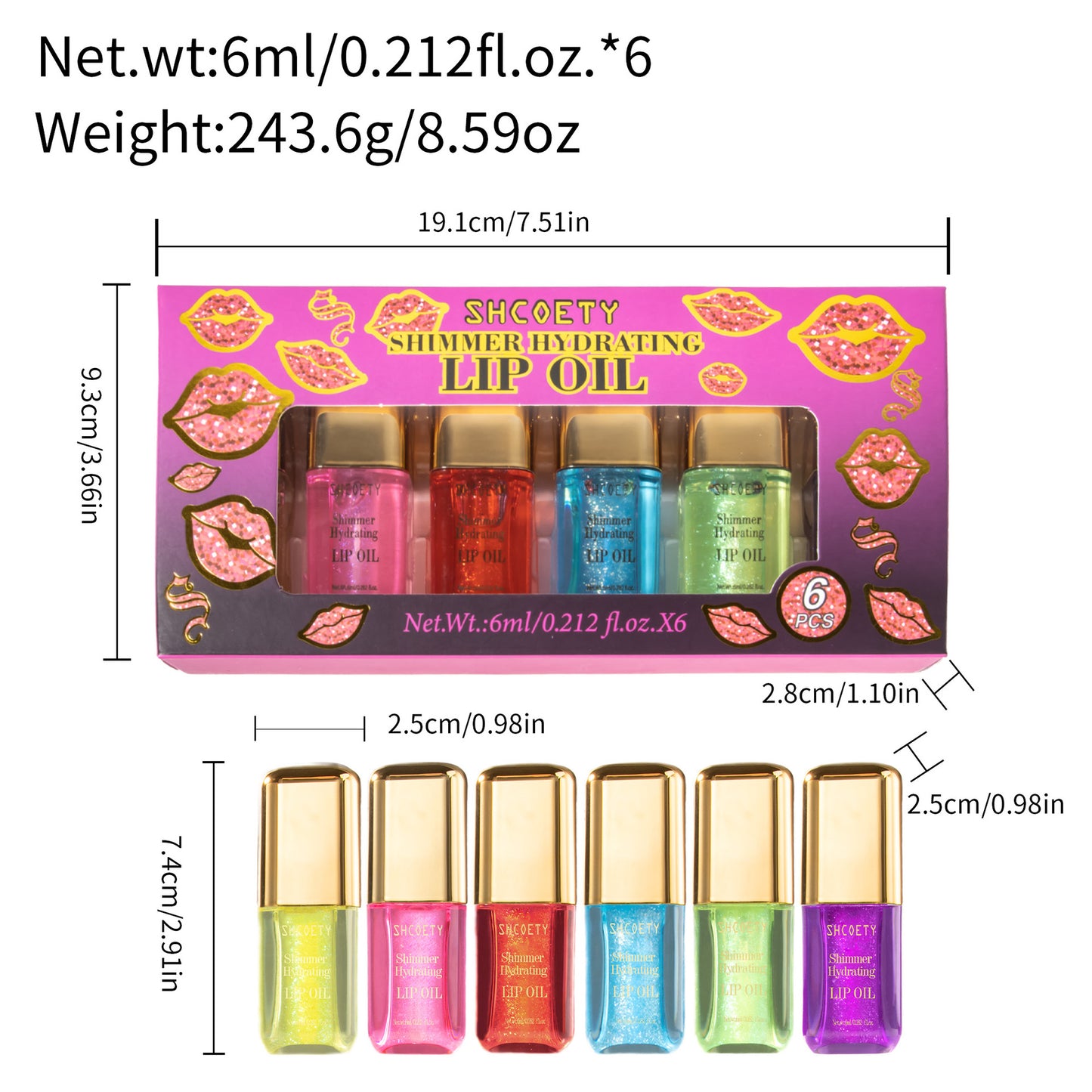 Cross-border Mint Flavor Lip Gloss Suit Six-color Mirror