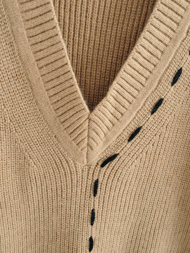 Net Red Sleeveless Knitted Sweater Vest For Women