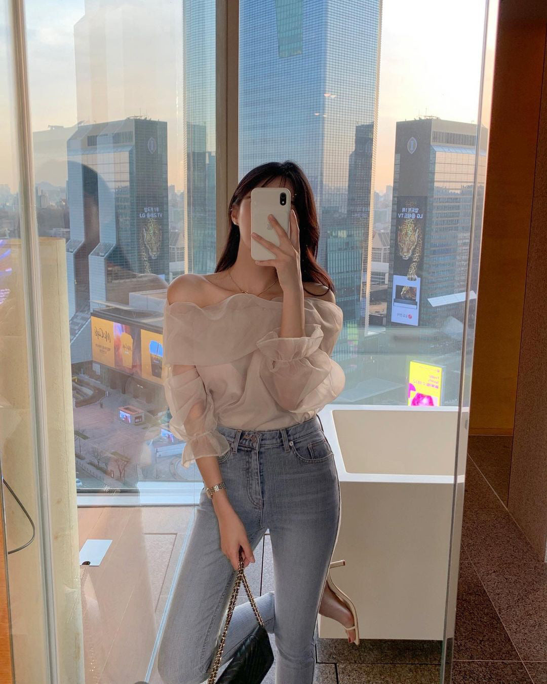 Women's One-shoulder Super Fairy Design Transparent Mesh Top