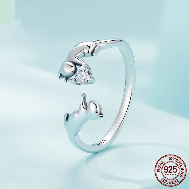 Frolic Cat Argent Pur Open Ring For Women