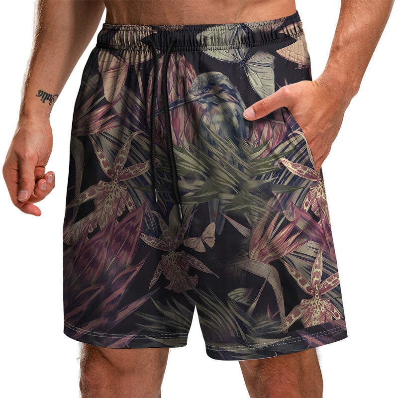 Summer New Leaf Series 3D Printed Shorts Loose Beach Pants Fashion Casual Shorts Men