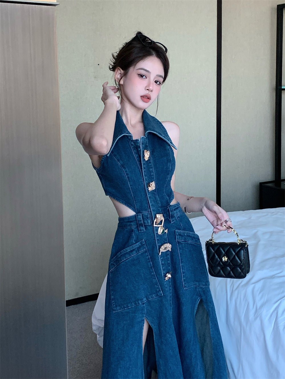 Women Spring Summer Sleeveless Dress Denim Outfits