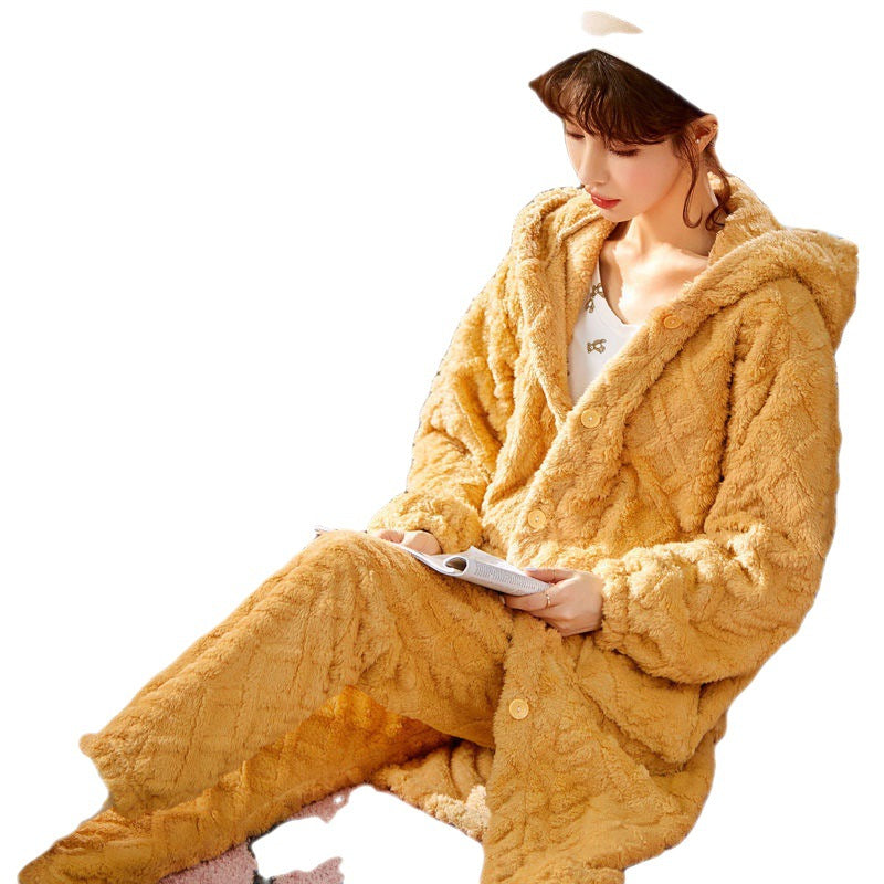 Long Flannel Robe Bathrobe Loungewear Set