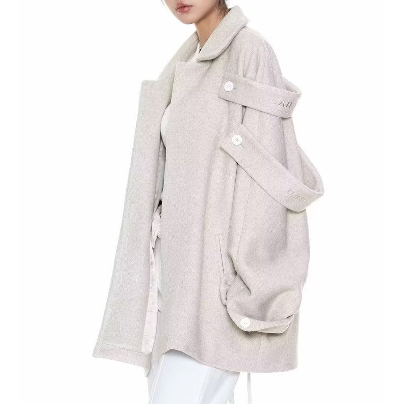 Autumn And Winter Woolen Coat Design Sense Niche Strap Trench Coat