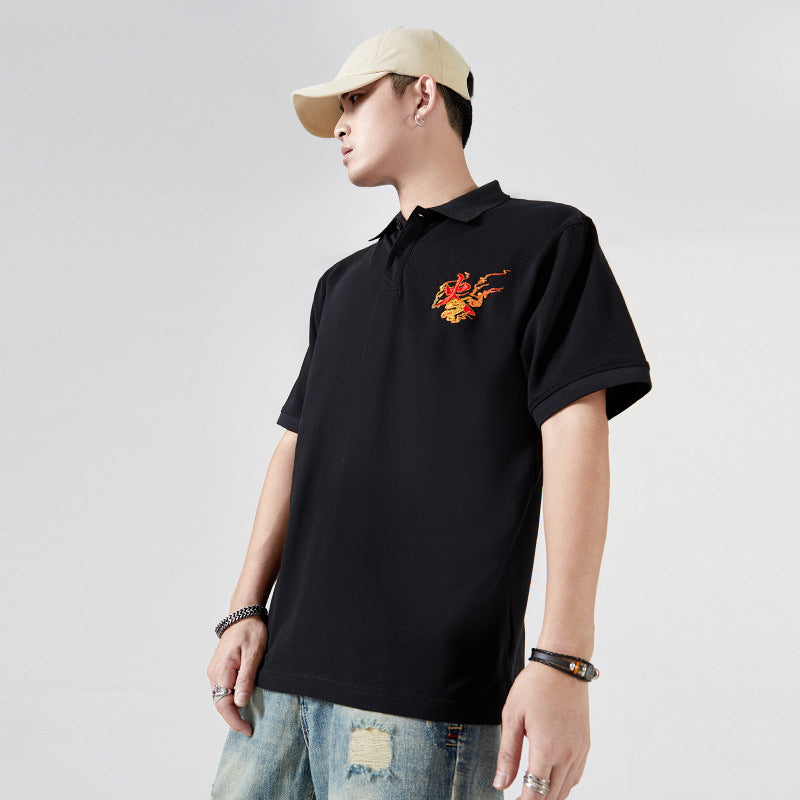 Machine Embroidery Phoenix Pure Cotton Polo Collar Top