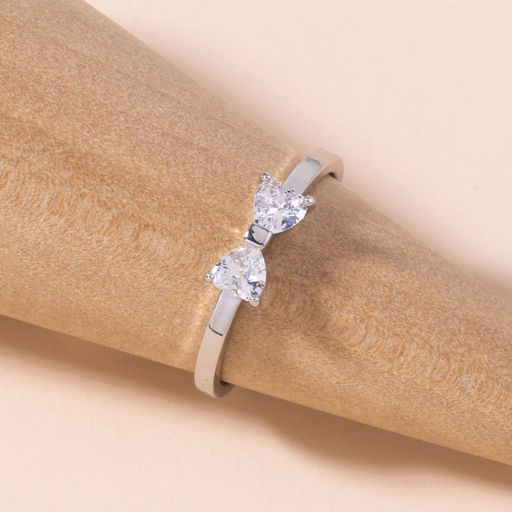Cute Mini Bow Zircon Index Finger Ring Girl