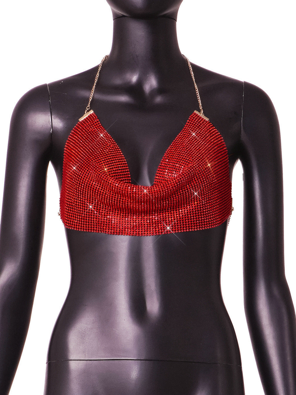 Women's Fashion Metal Super Flash Rhinestone Chain Halter Tube Top Sling