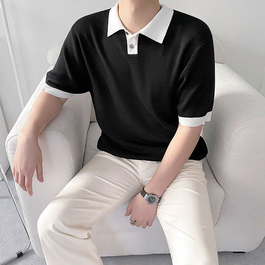 Short-sleeved Knitting Polo Shirt Men's Loose