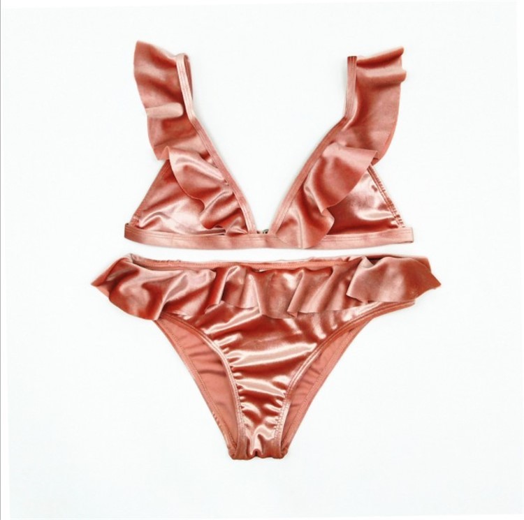 Women Ice Velvet Ruffle Bikini Sets Band