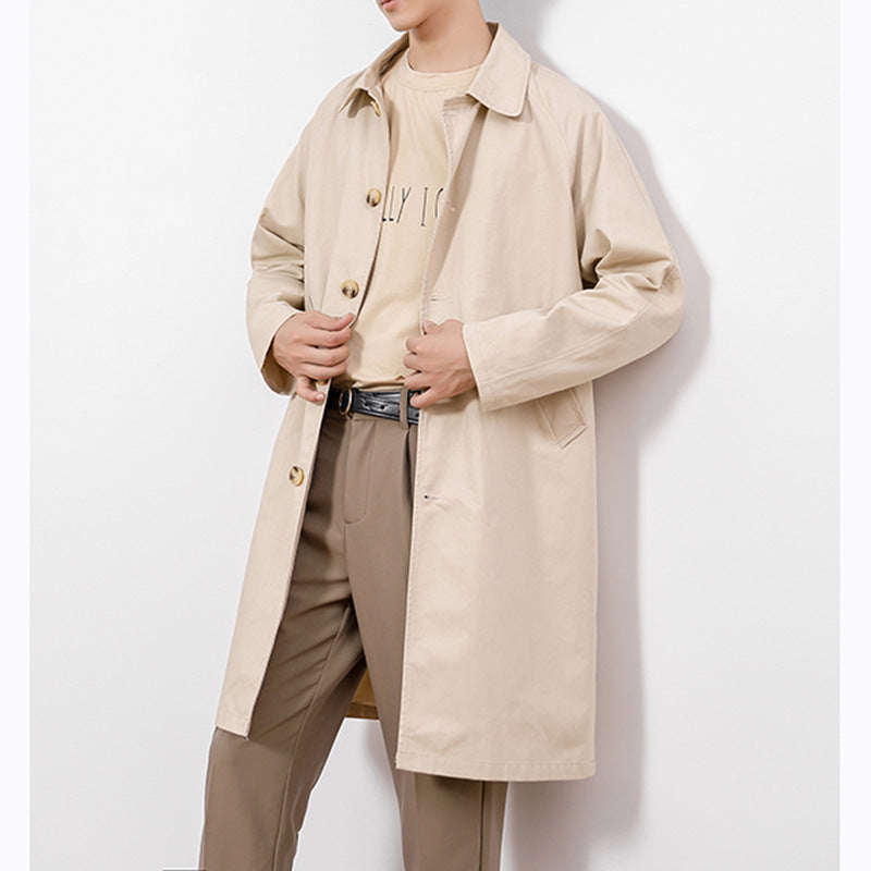 Men's Single-breasted Casual Mid-length Trench Coat