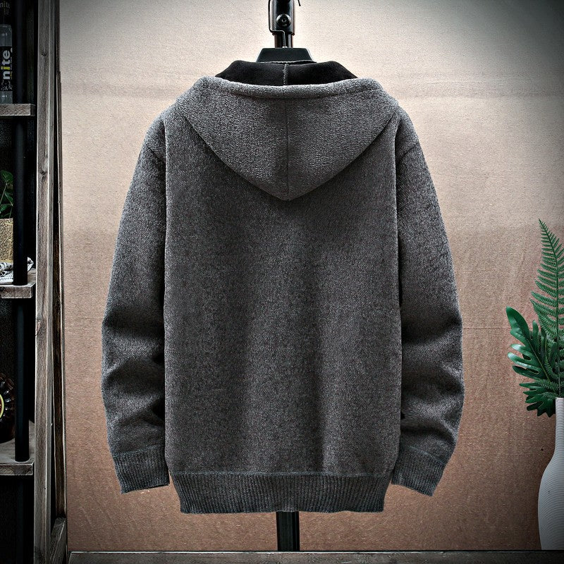 Men's Fashion With Velvet Padded Hooded Cardigan