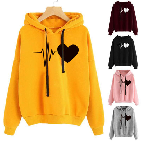 Heart Print Streetwear Hoodies Women Sweatshirt