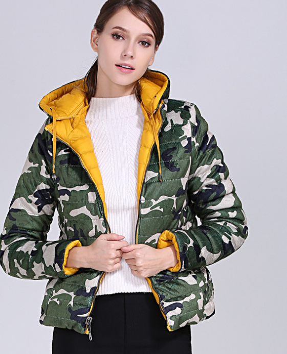 Short Cotton-padded Coat Women Wear Double Camo