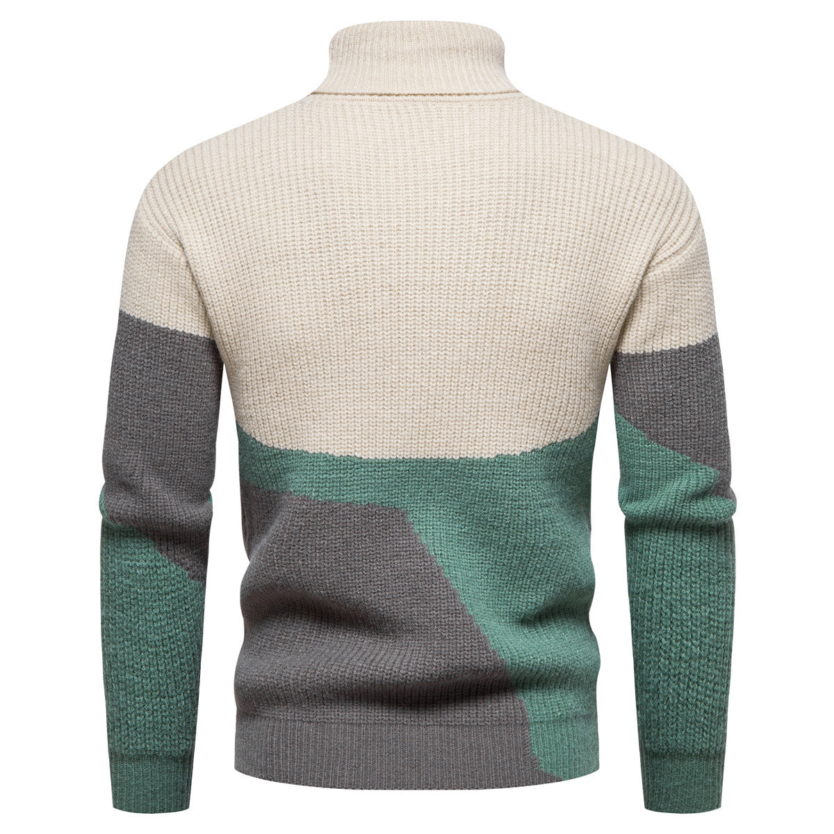 Men's Knitted Color Block Turtleneck Sweater