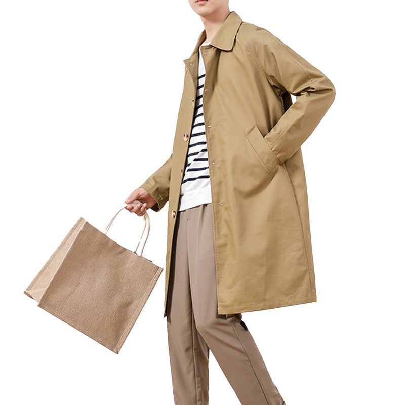 Men's Single-breasted Casual Mid-length Trench Coat