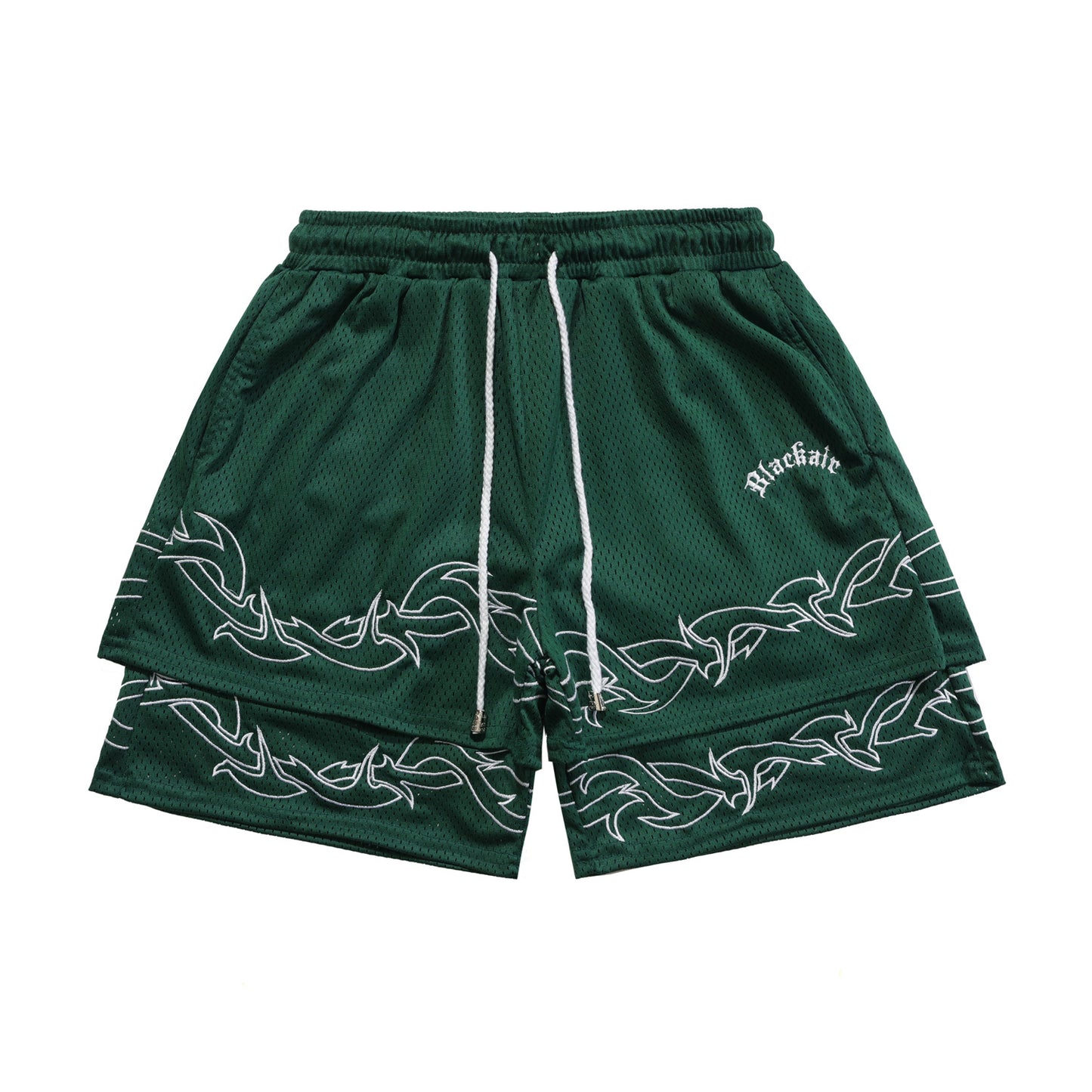 American Street Basketball Shorts Men Thorns Embroidered Double Layer