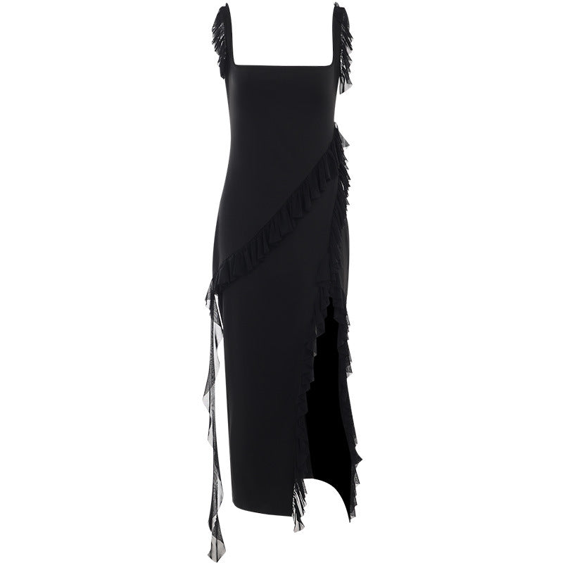 High Slit Ribbon Sexy Suspender Dress For Women