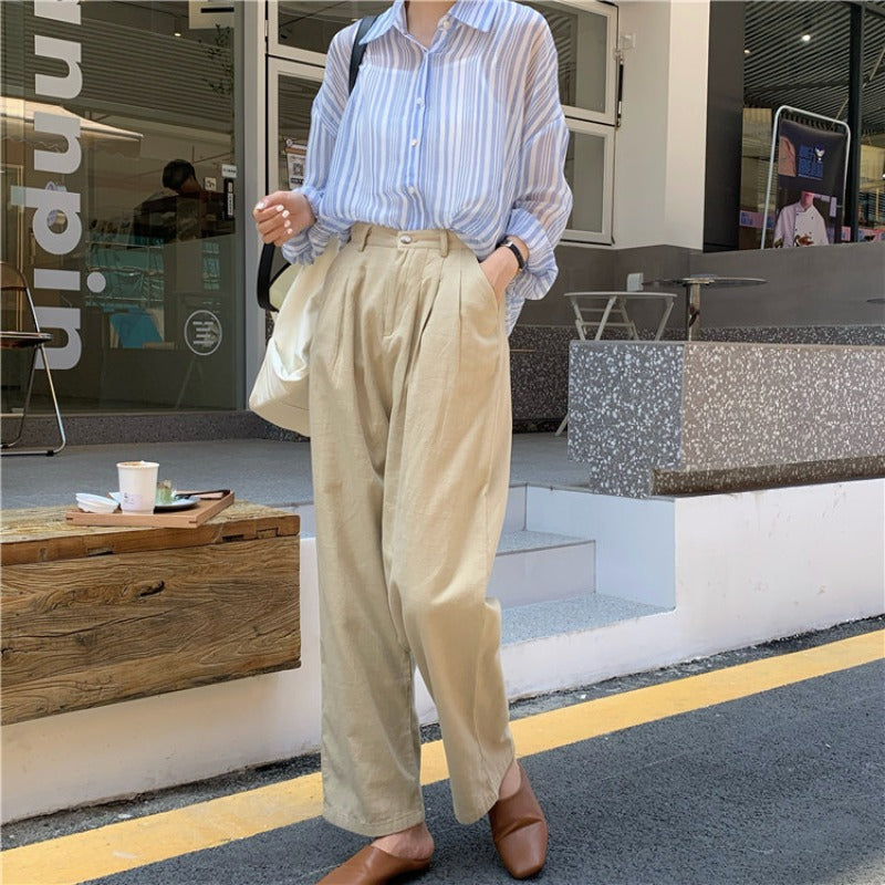 Wide Leg Pants Women High Waist Drape Casual Pants White Pants