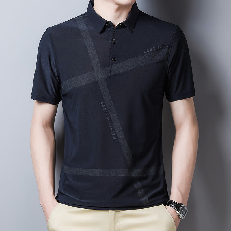 Ice Silk Casual Loose Lapel Half Sleeve Polo Shirt