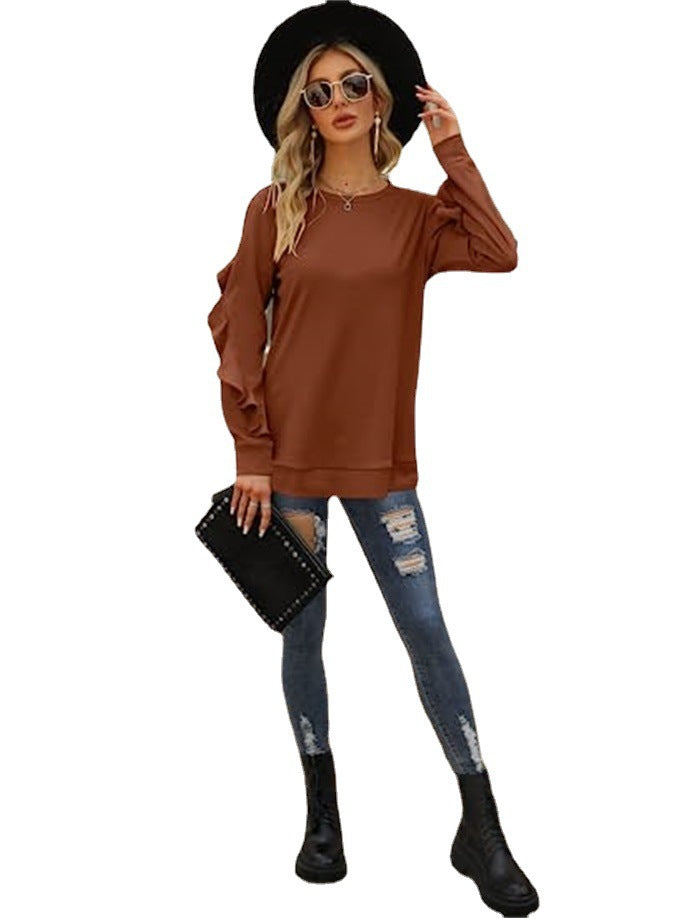 Women's Clothing Casual Round Neck Sweater Pleated Long Sleeve Top For Women