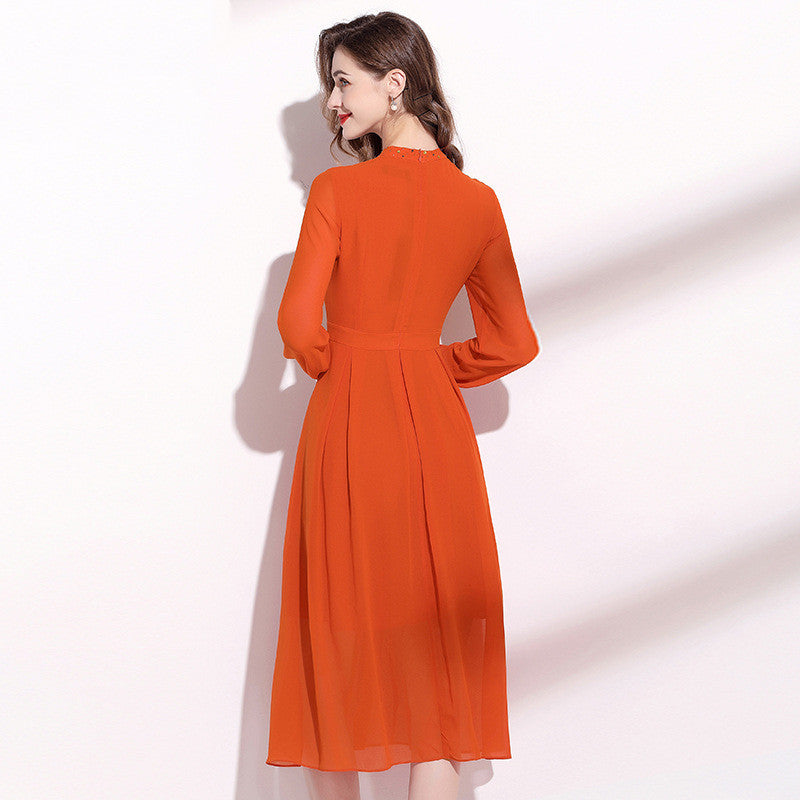 Orange Long Sleeve Dress Elegant Lady