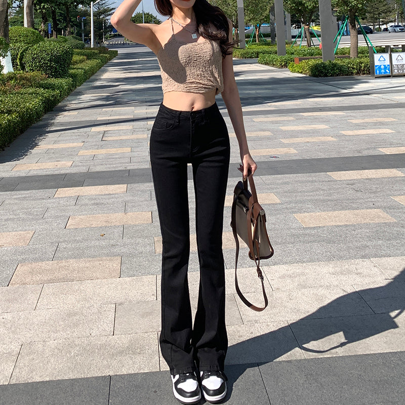 Off White High Waist Flare Pants For Women