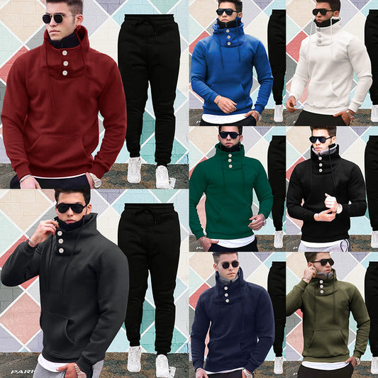 Hooded Pullover High Collar Double Collar Plush Casual Sports Sweater Suit For Men