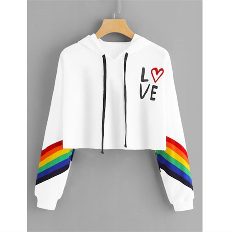 Rainbow striped hooded sweater sweater T-shirt women