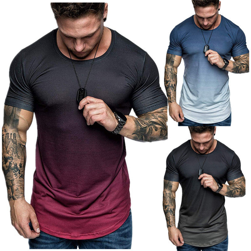 Gradient T-shirt Summer Round Neck Short Sleeve T-shirt Men