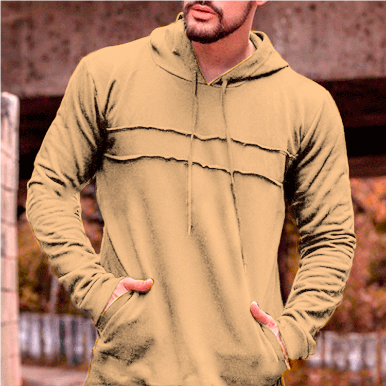 Spliced Corded Long Sleeve Hoodie Men