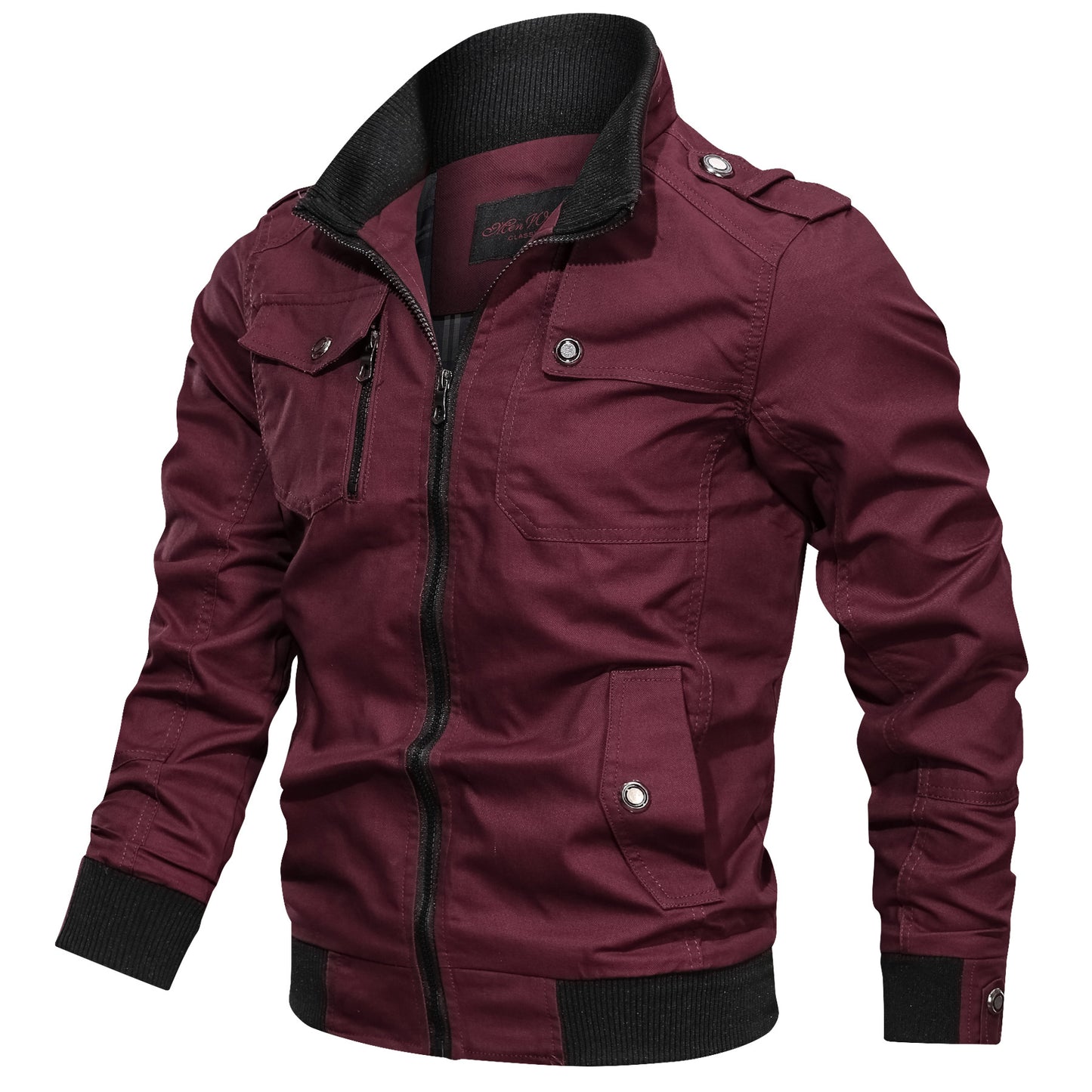 Solid color jacket stand collar jacket men