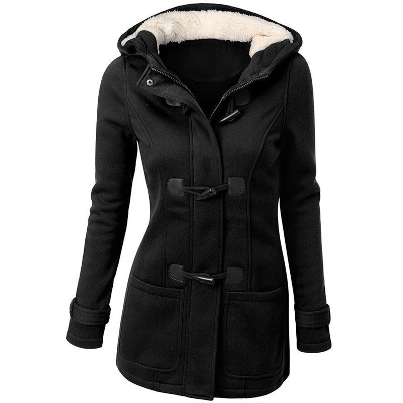 winter fur collar jackets women new horn button Long down coat women parka Plus Size female parka hoodies Women