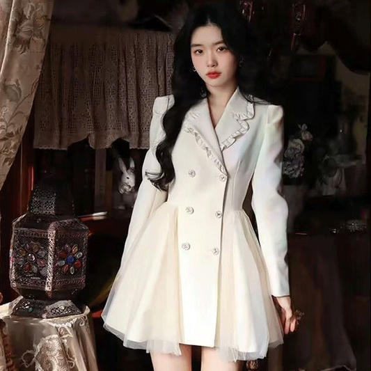 Pengpeng White Suit Dress Waist Up Fairy Short Skirt