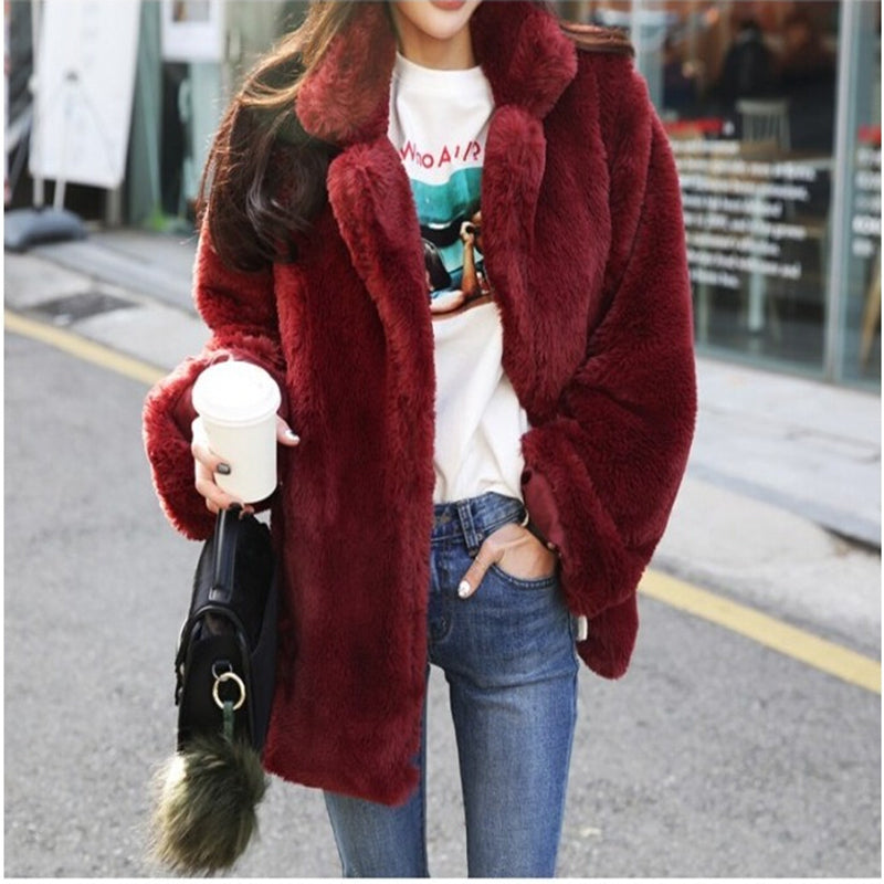 Female Fur Coat Short Soft  Rabbit Fur Jacket Long-Sleeved Shaggy Thicken Warm Women Fashion Outwear