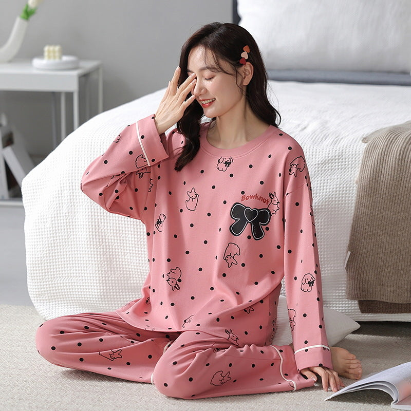 Loose Print Pajamas Women Autumn Winter Pyjama Set Long Sleeves And Trousers Elegant Sleepwear Girl Loungewear Home Clothes