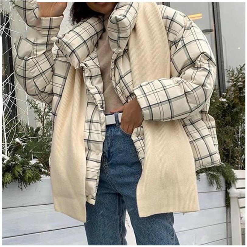 Fashion plaid winter parkas Women Turtleneck warm coat