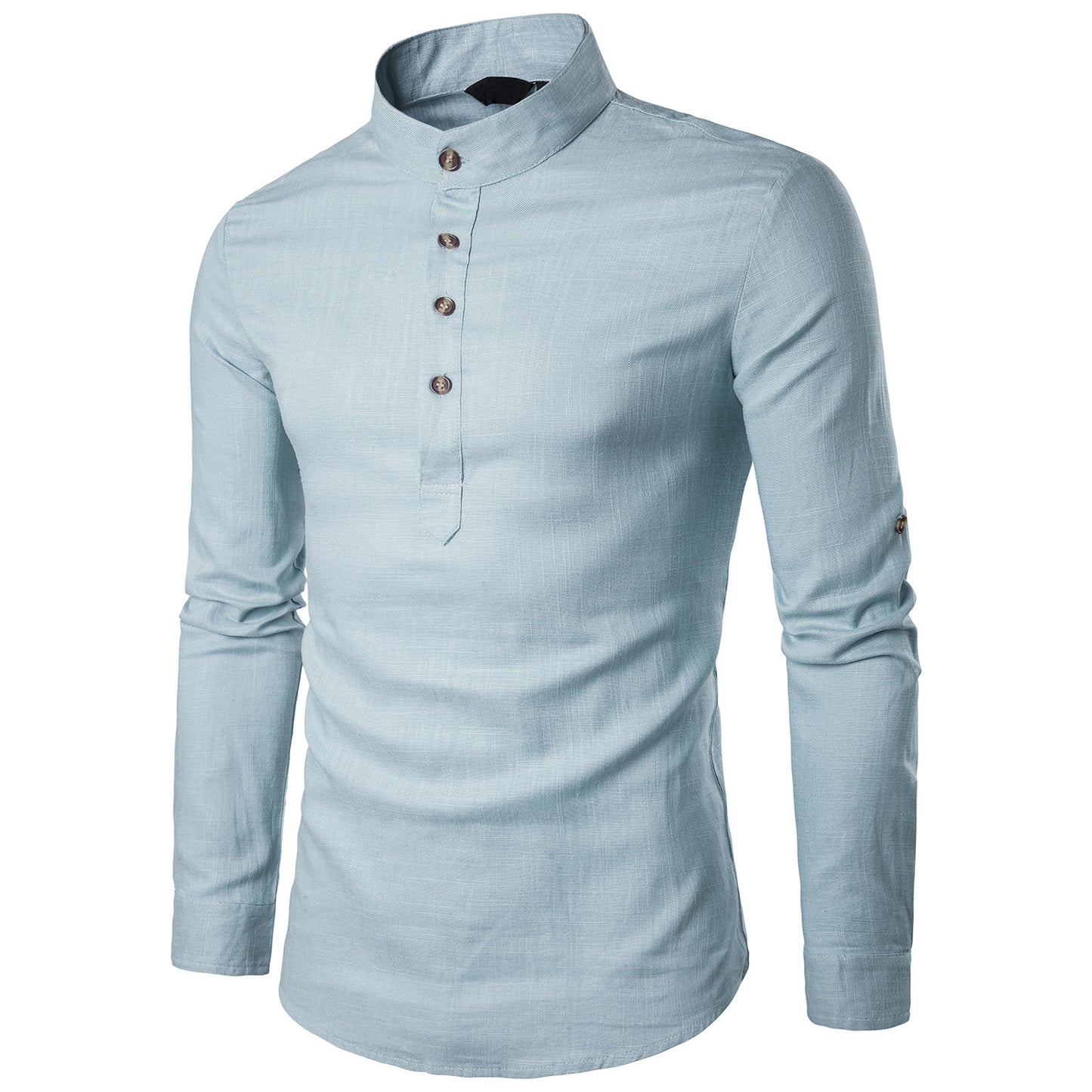 Men casual Shirt Cotton Linen Blended Mandarin Collar Breathable Comfy Traditional Chinese Style long sleeve shirts EU size