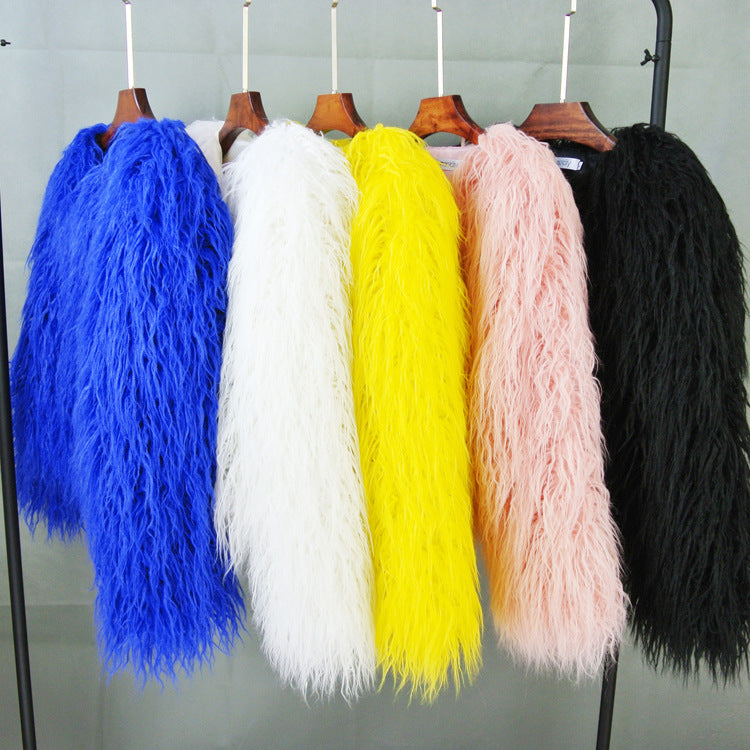 Colorful Boho Furry Faux Fur Coat Plus Size Women Fur Coats Autumn Winter Faux Fur Shaggy Jacket Fourrure Bontjas