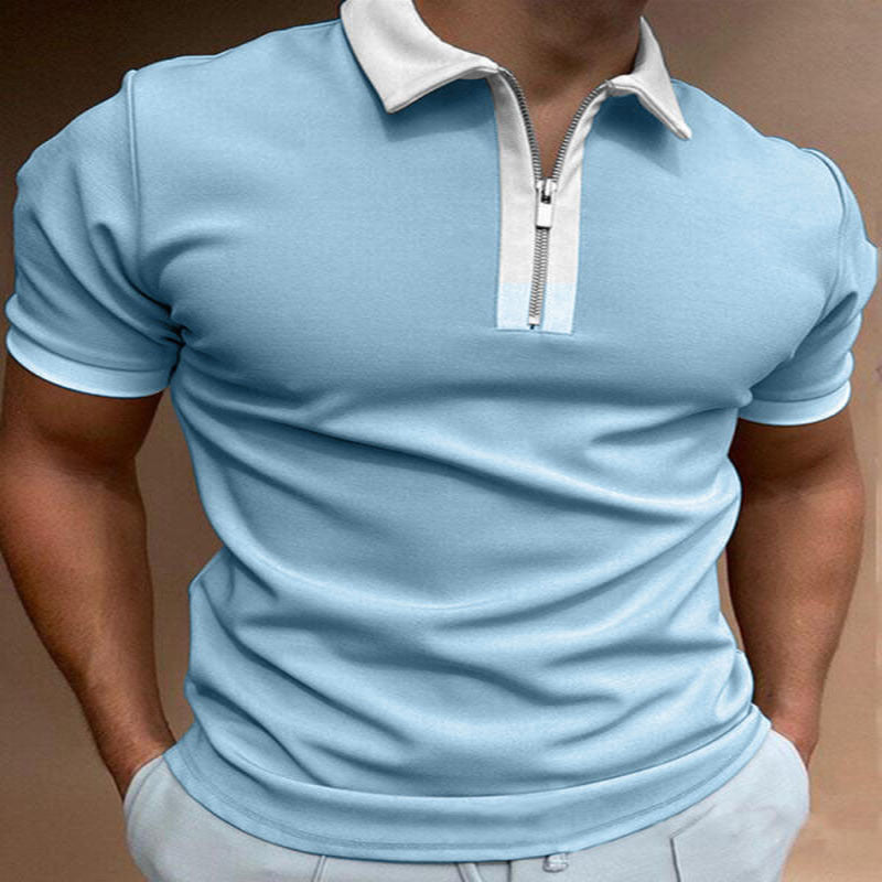 New Style POLO Shirt Zipper Color Matching Men's T Shirt Top