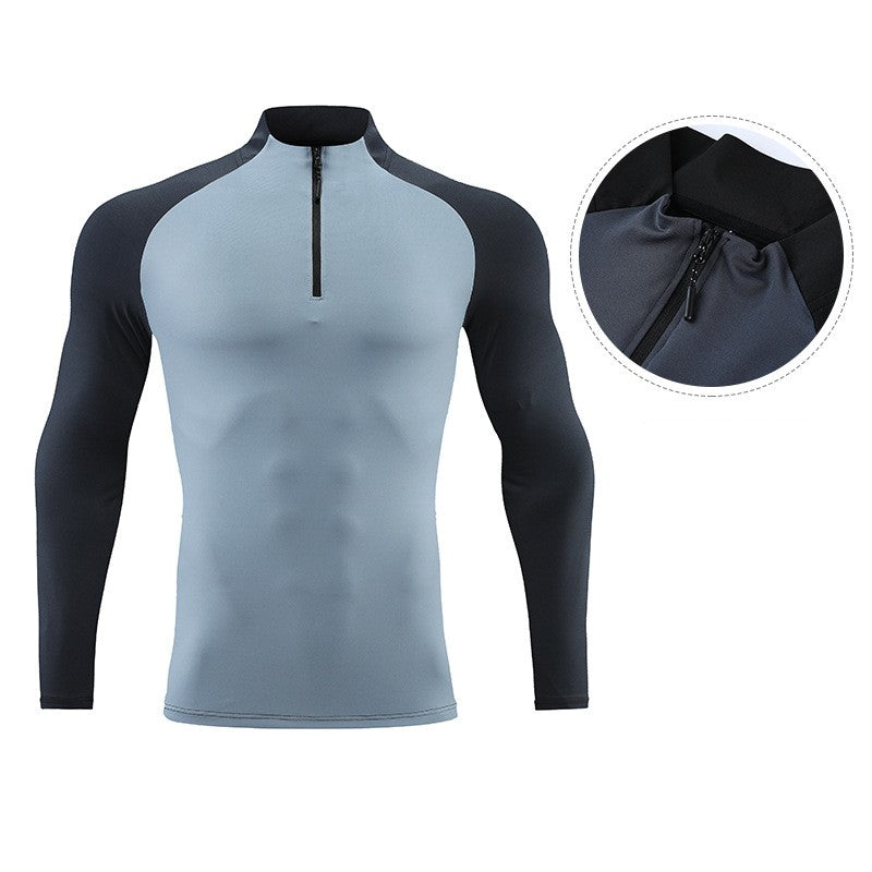 Mock Neck Half-zip Solid Color Gym Suit