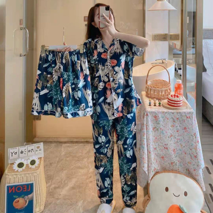 Fruit Pajamas Women's Summer Thin Short-sleeved Trousers Milk Silk Cute Loungewear Three-piece Suit