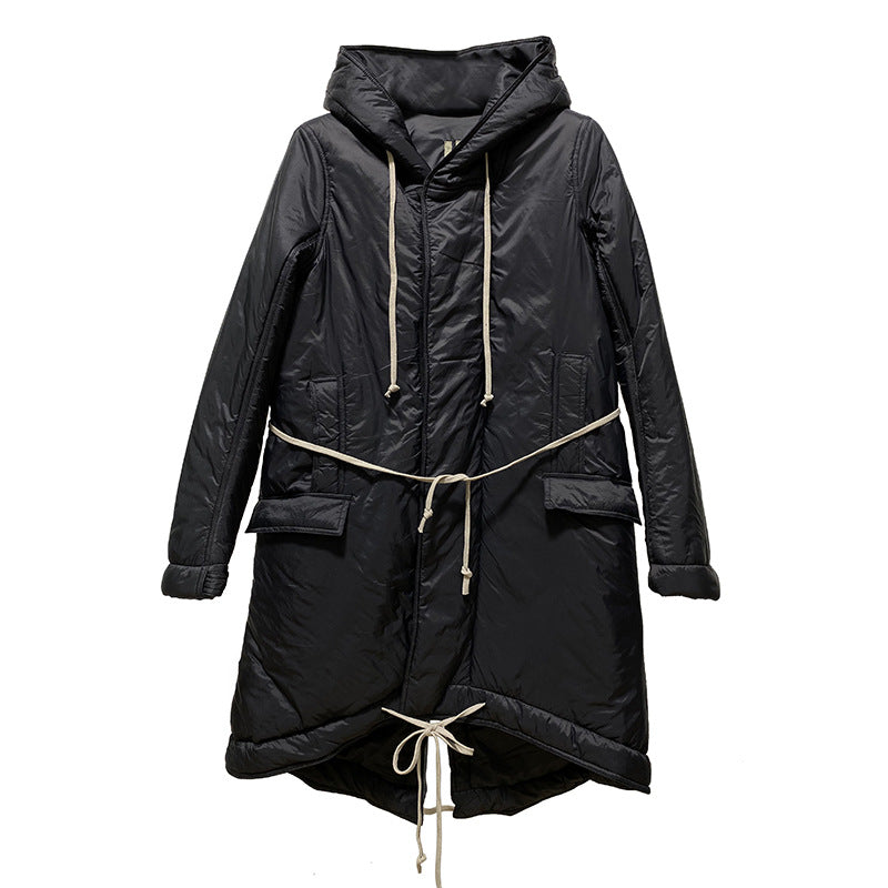 Long Lace Up Hoodie With Cotton Thick Trench Coat For Men And Women