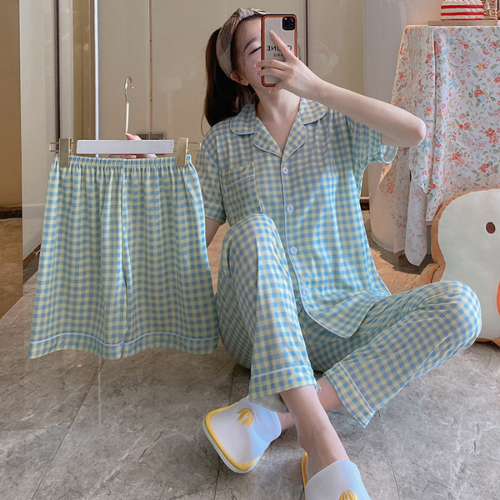 Fruit Pajamas Women's Summer Thin Short-sleeved Trousers Milk Silk Cute Loungewear Three-piece Suit