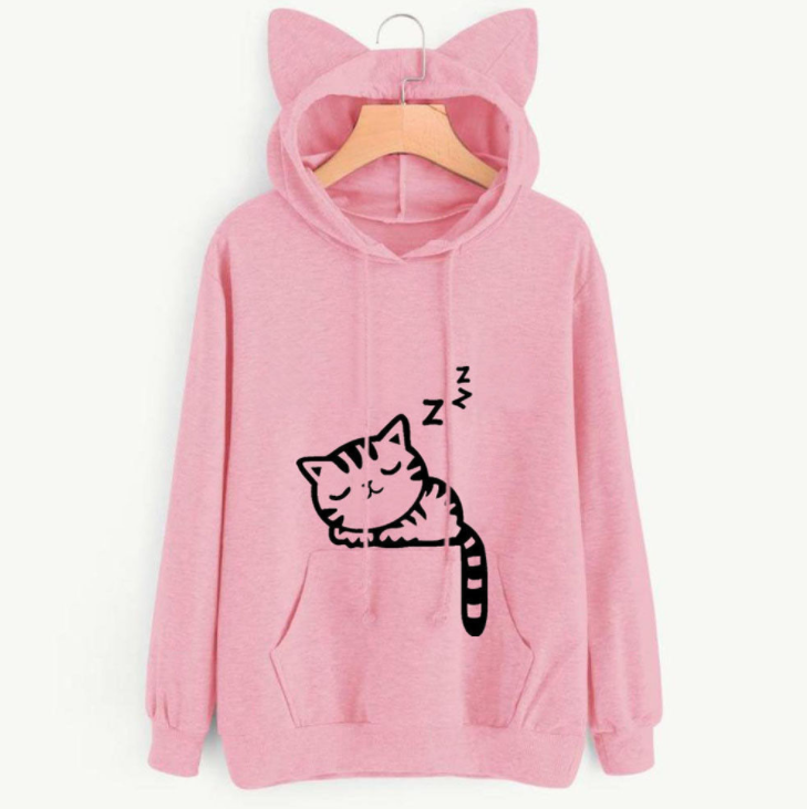 Female Women Casual Hoodies Sweatshirt Long Sleeve Hoody Cute Ears Printed Hoodies Tracksuit outerwear Sweatshirt